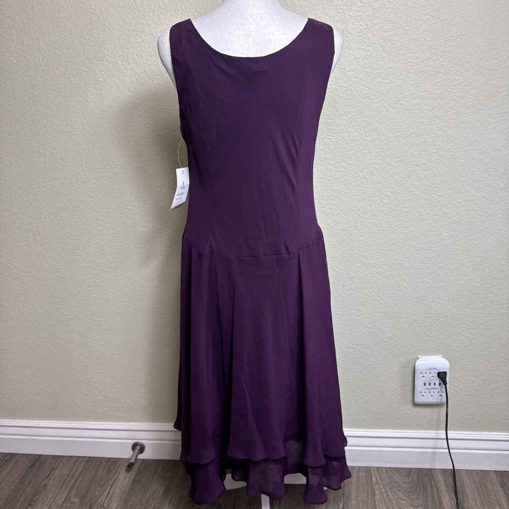 SLNY Beaded Chiffon Tiered Jacket Dress 2-Pc 6P Deep Plum Mother of the Bride - Picture 6 of 12